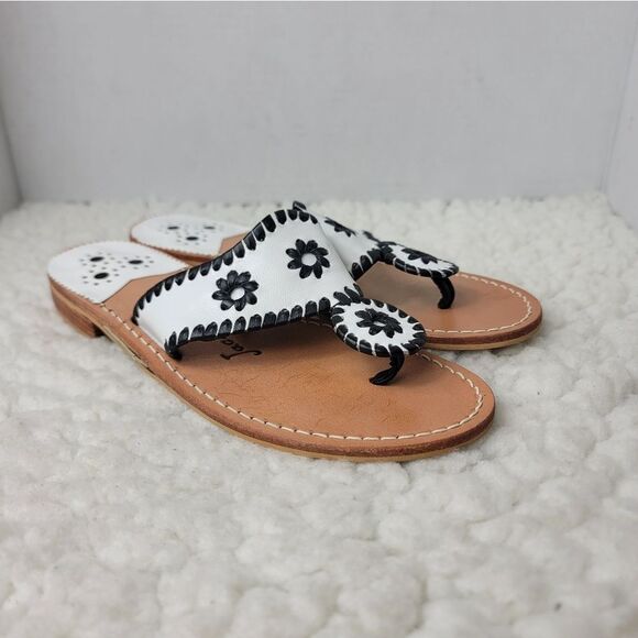 Jack Rogers Sandals Womens Size 7Bone Black Flats Palm Beach Navajo Jacks Casual - Picture 1 of 10